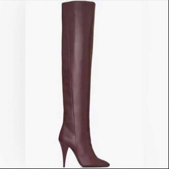 SAINT LAURENT KIKI 110mm Burgundy Leather Over The Knee Heel Boot… - Picture 9 of 9